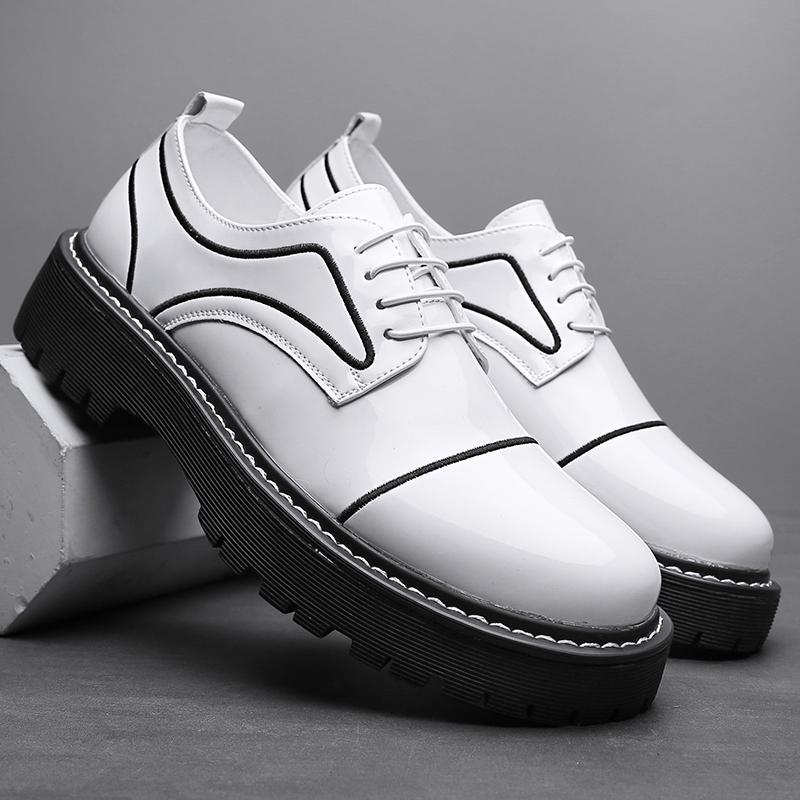 Fashion Designer Brand Thick Soled Wear-resistant Men's Shiny Leather Shoes Trend New Men's Low Help Casual Shoes Street Oxford Shoes