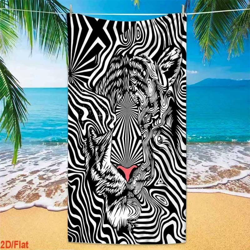 Black White Vertical Stripe Bird Of Paradise Monstera Leaf Tropical Beach Towel Quick Dry Lightweight Towel For Pool Outdoor