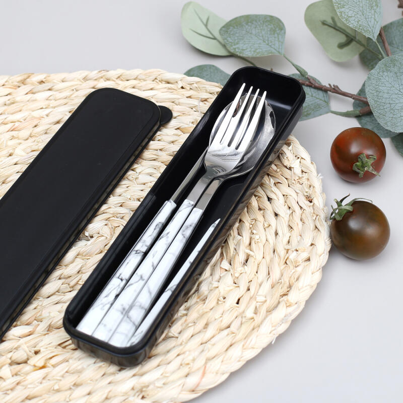 Happy Kitchen Portable Spoon and Fork Set (4 Colors) 01. Marble White_1324273