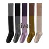 Japanese Academy Style Black & Gray Over-the-Knee Striped Slimming Socks for Women - Autumn/Winter