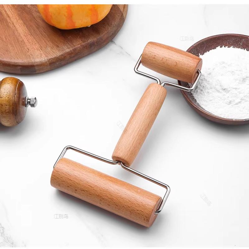 1 Rolling Pin and Pizza Toaster Drum, Wooden Baking and Crushing Nut Biscuits, Kitchen Utensils