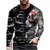 Edgy Skull Graphic Long Sleeve T-Shirt, Cool Streetwear Top for Men