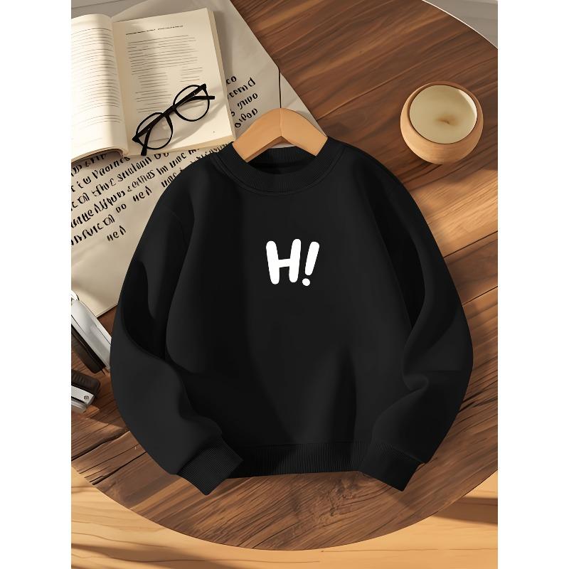 European sizes Kids' Daily Casual Sweatshirt, Simple Letter Print Style, Comfortable Crew Neck Sweatshirt, Preferred Apparel for Kids for Daily Wear