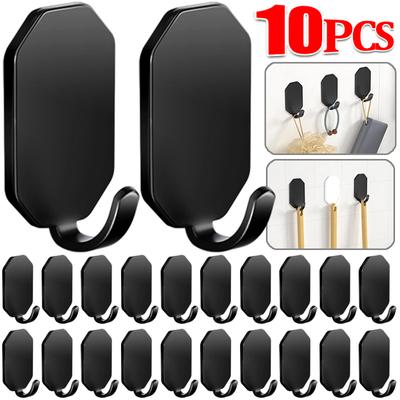 1/10Pcs Strong Self-Adhesive Hooks Stainless Steel Wall Hook Hangers Kitchen Bathroom Hook Towel Keys Coat Bags Storage Holders