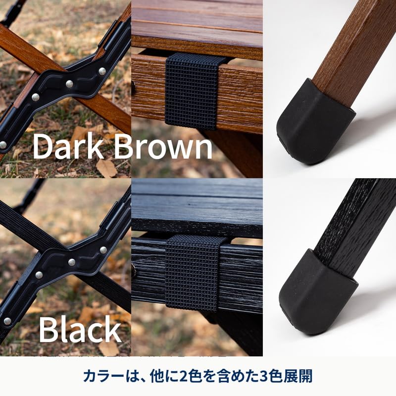 Hilander Wood Roll Top Table LIGHT90 Dark Brown X Gold Parts Camping Table Outdoor Roll Table Natural Dining Table Compact Stylish DB/GOLD