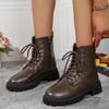 Ladies Fashion Winter Solid Leather Lace Up Thick Heel Side Zipper Short Boots Support Boots for Women