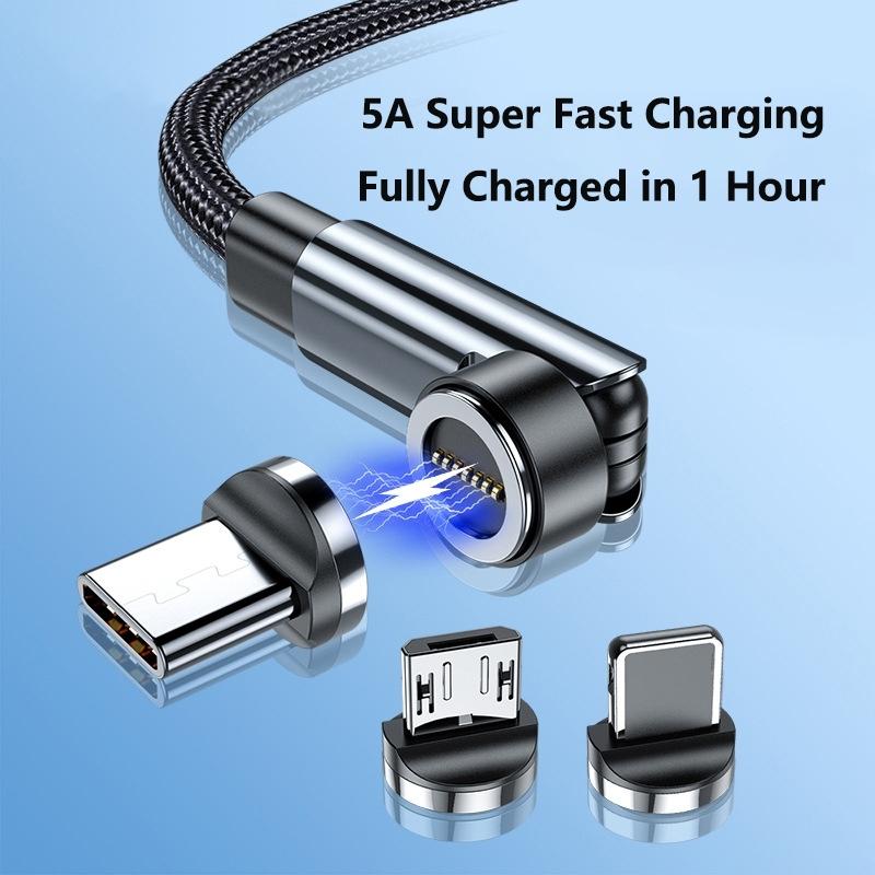Data Cable Rotating Magnetic Type C Cable 5A Super Fast Charging Magnet USB-C Charger Data Cord For iPhone Samsung Xiaomi