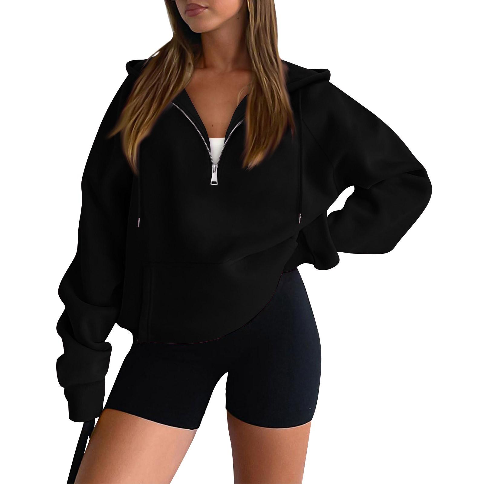 

Женская толстовка с капюшоном на молнии, длинная, легкая, свободная, с длинным рукавом, повседневная, с карманами L чёрный