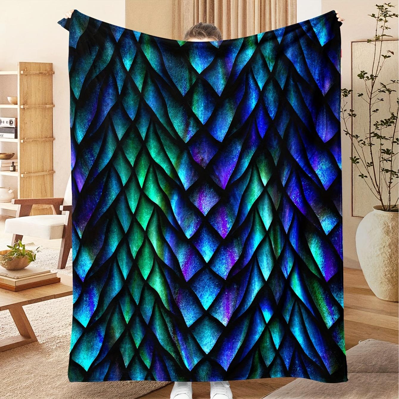 [Dragon Scale Pattern Flannel Blanket]Soft, Warm, 3-Color Dragon Scale Pattern 1 Piece Flannel Blanket - Suitable for Sofas,Beds 130X150cm