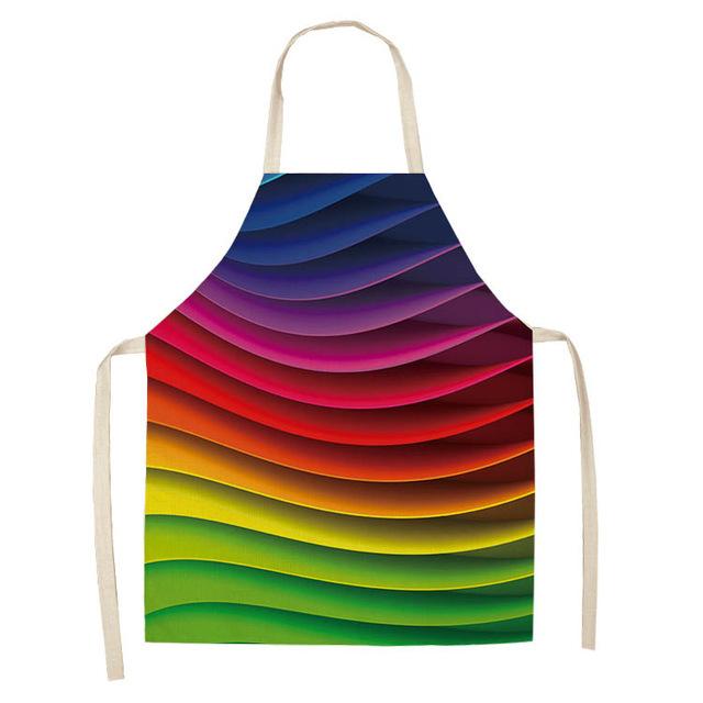 1Pcs Kitchen Apron Rainbow Colorful Geometric Printed Sleeveless Cotton Linen Aprons for Men Women Home Cleaning Tools 55*68cm