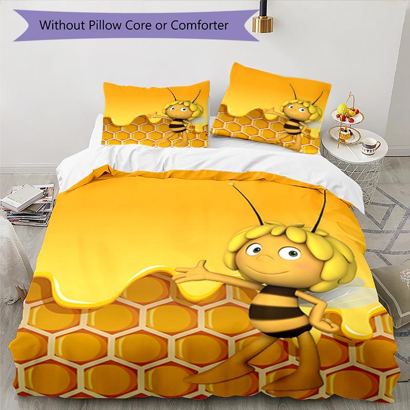 3pcs Maya the Bee Pattern Bedding Set Duvet Cover Set Includes Duvet Cover &pillowcases, Perfect All Season Bedroom Decoration & Gift