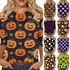 Women's Casual 3/4 Sleeve Halloween Graphic Top Crew Neck Printed Shirt Lightweight Comfortable Fit