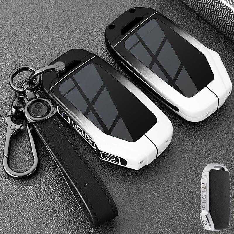 Zinc Alloy Key Cover Case for KIA K3/Seltos/EV5/Sportage/Stonic/KX3/Sportage/EV9 - Protective Key Fob Shell Key Bag Chain