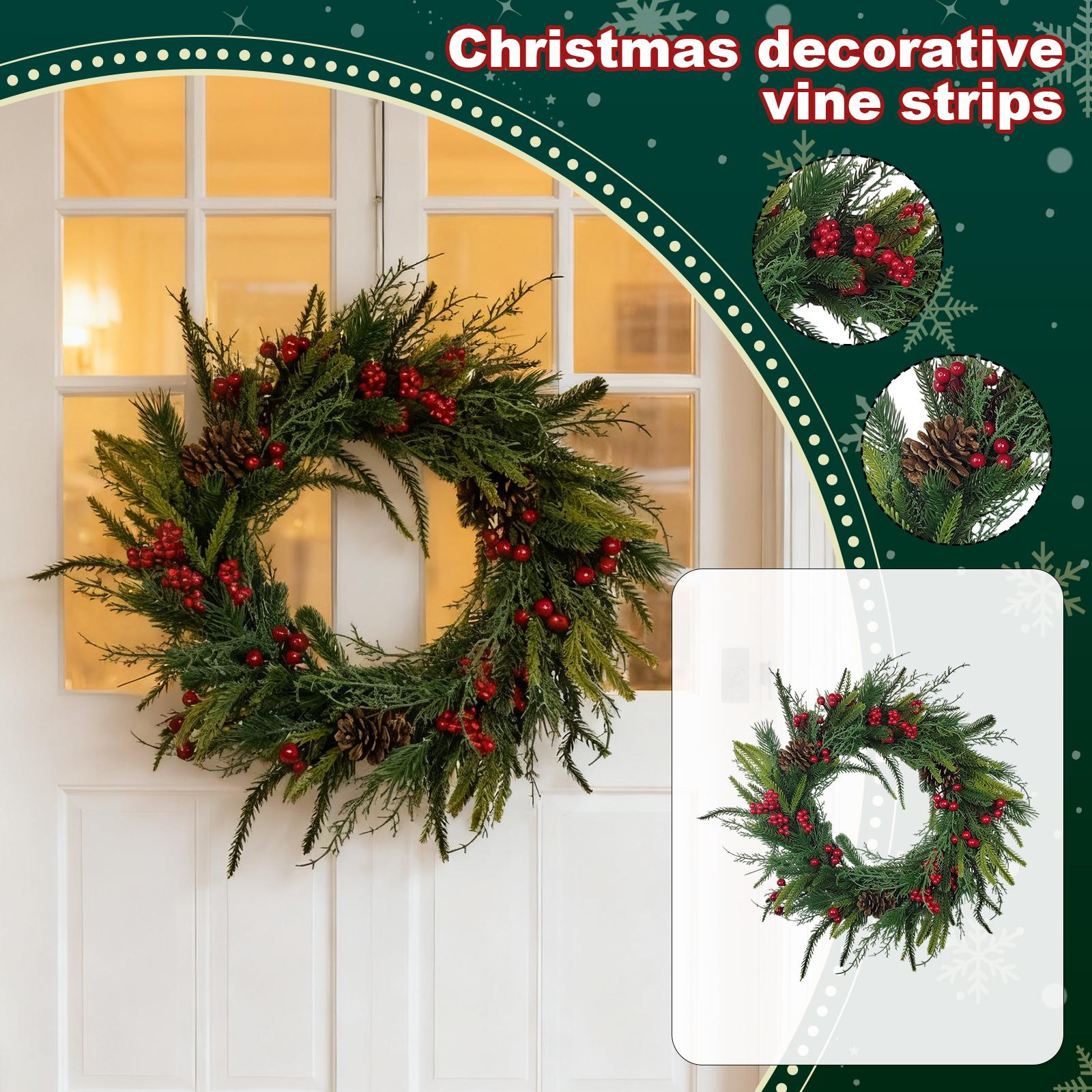 

Pre-Lit Artificial Christmas Wreath, Artificial Christmas Garland For Front Door With Red Bow, Cones, Red Berries, One Size