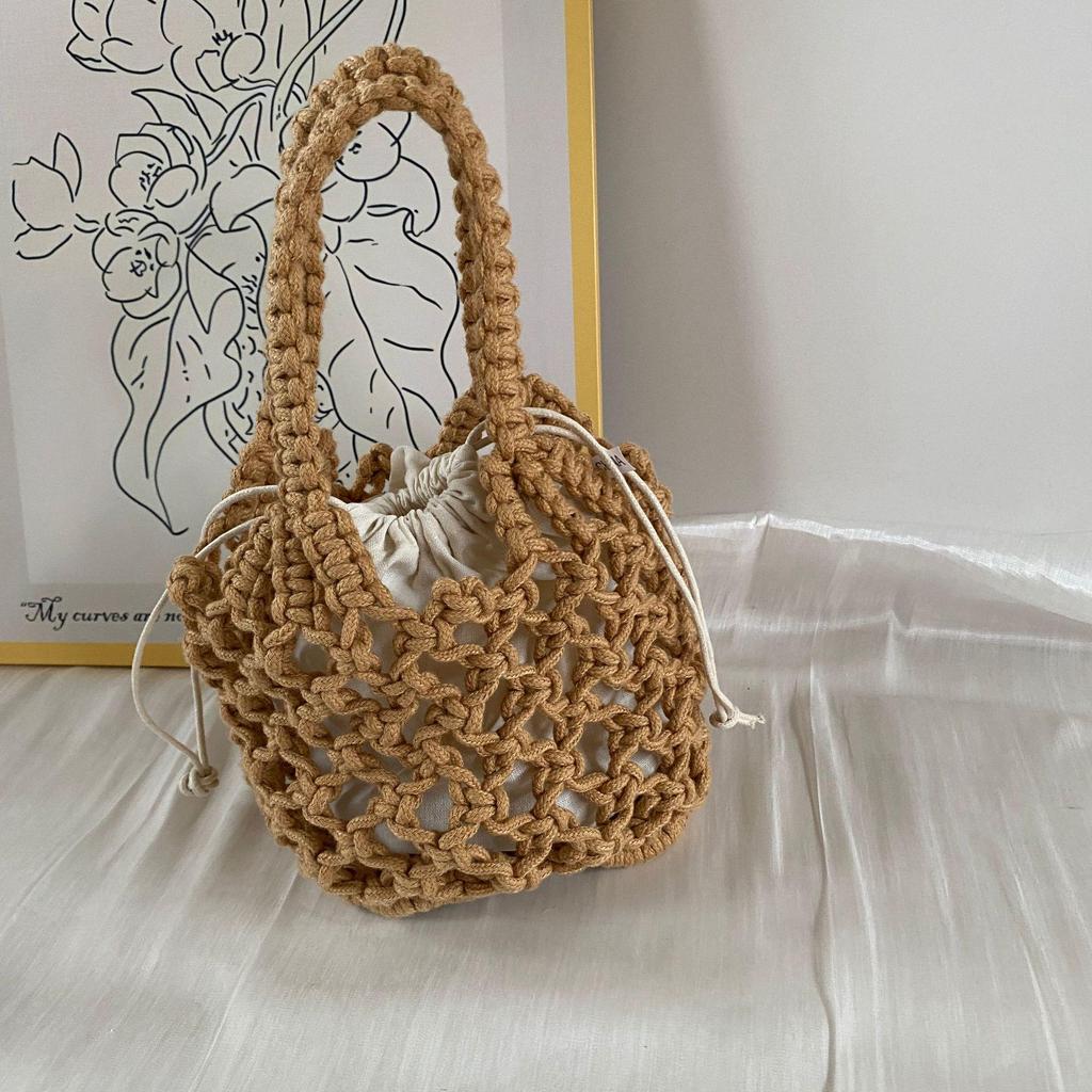 Mini Sac Seau en Paille Tendance pour Femme - Sac à Main Tissé Polyvalent d'Été