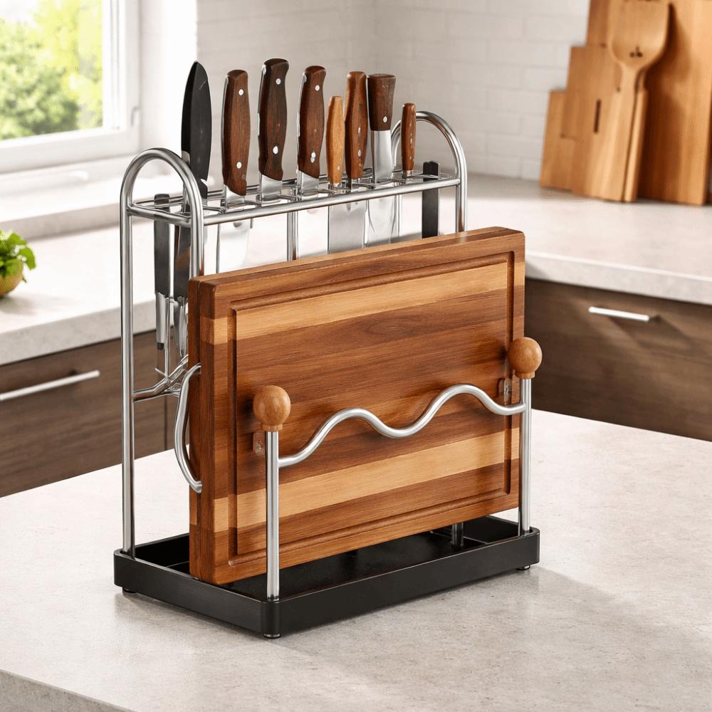 Stainless Steel Chopsticks Rack Rustproof Space Saving Cutting Board Holder with Drainage Tray Cutlery Drying Rack Household