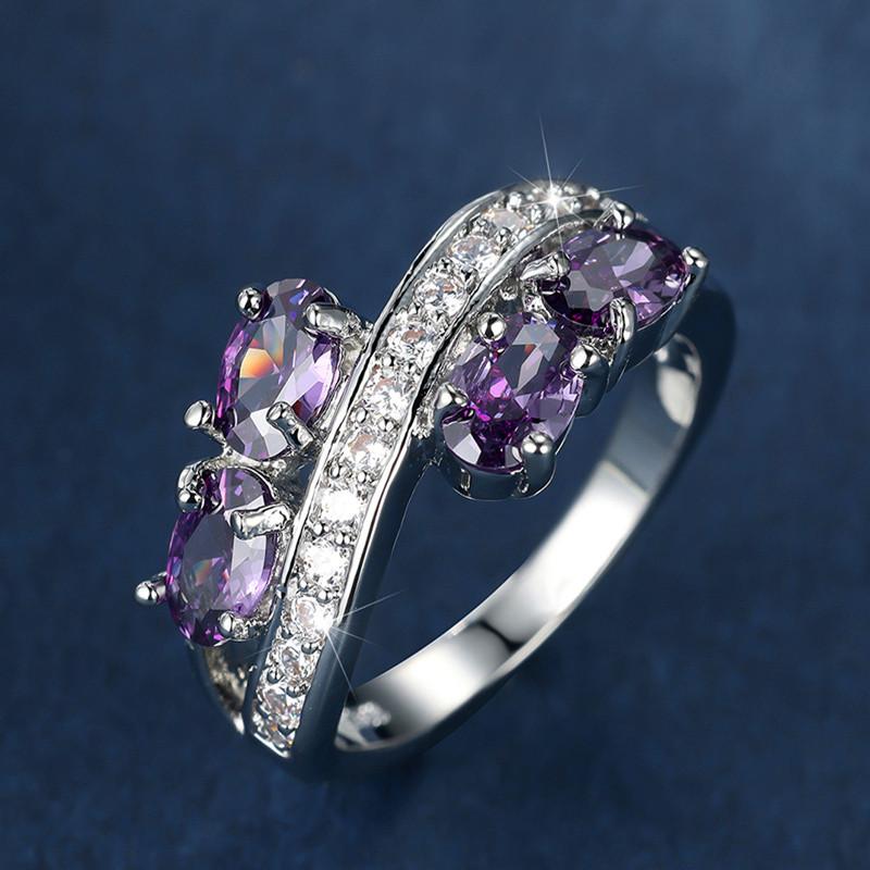 Elegant Female Crystal Purple Oval Zircon Stone Engagement Ring Cute Wedding Jewelry For Women