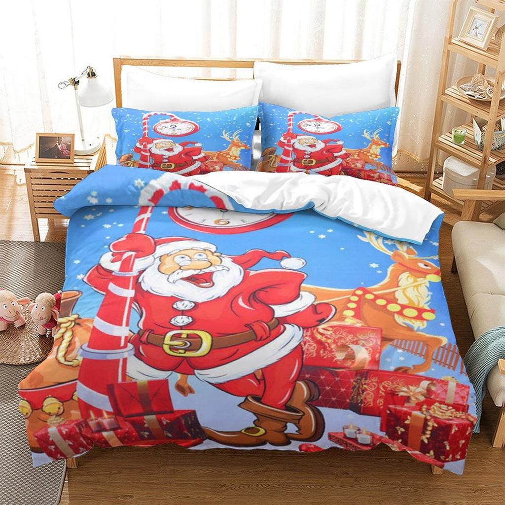 Christmas New Pattern Digital Printing Three-Piece Set 3D Three-Dimensional Polished Chemical Fiber Quilt Cover Pillowcase To Picture