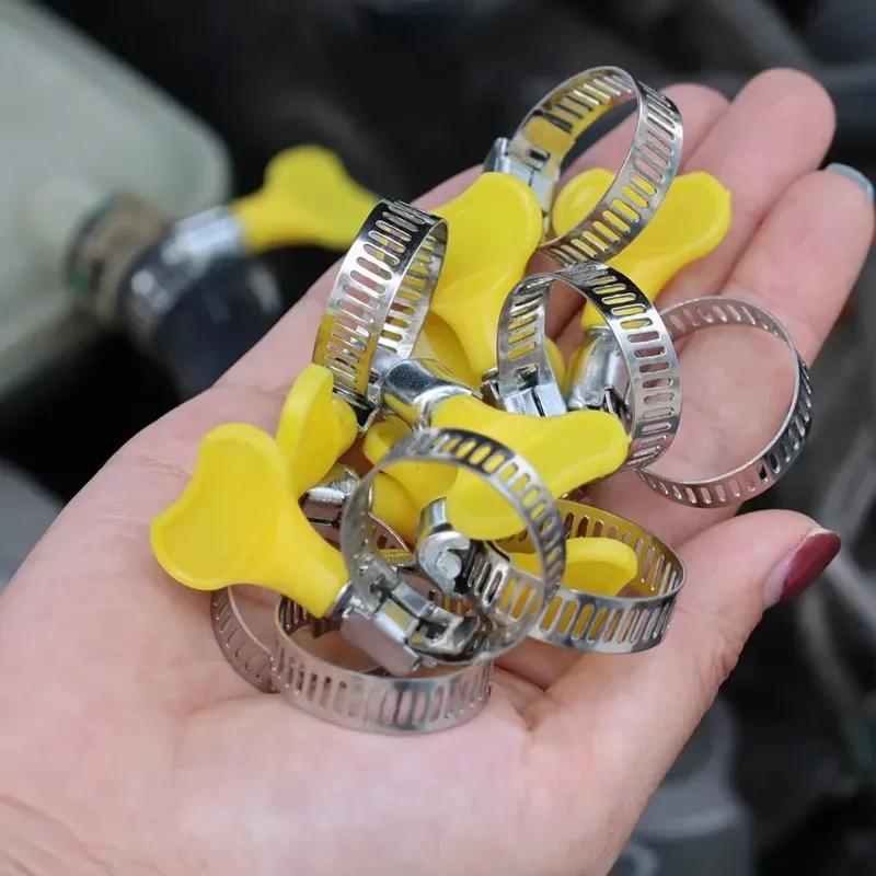 10-30pcs 16-25mm Adjustable Hose Clamps Pipe Clip Yellow Plastic Handle Hand Wriggle Fuel Hose Clips Water Pipe Fasteners Clamps