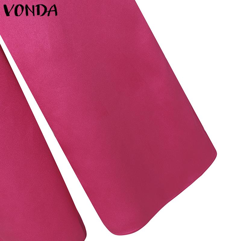 VONDA Women Sleeveless Satin Thin Jumpsuits V Neck Pockets Casual Long Rompers 