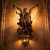 Archangel Wall Sconce Resin Religious Decor Light With Bronze Style Finish and Backlit Detail for Bedroom, Prayer Corner and Hallway Display