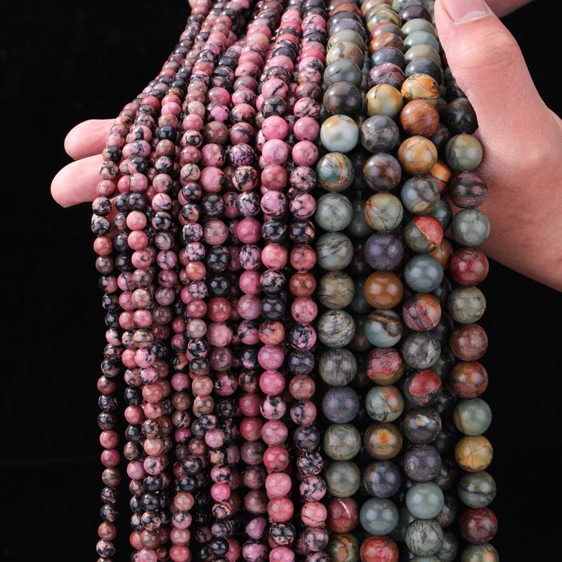 Black Line Rhodochrosite Picasso Red Turquoise Beads for DIY Bracelets, Bangles, Necklaces - Round Loose Accessories