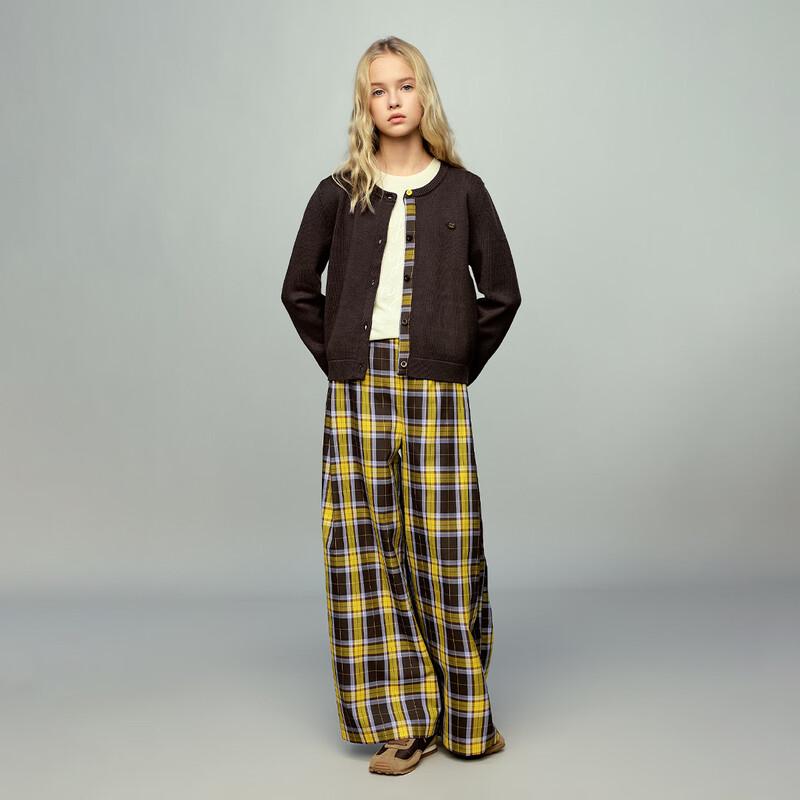 ELLE KIDS Girls' Casual Plaid Knit Cardigan