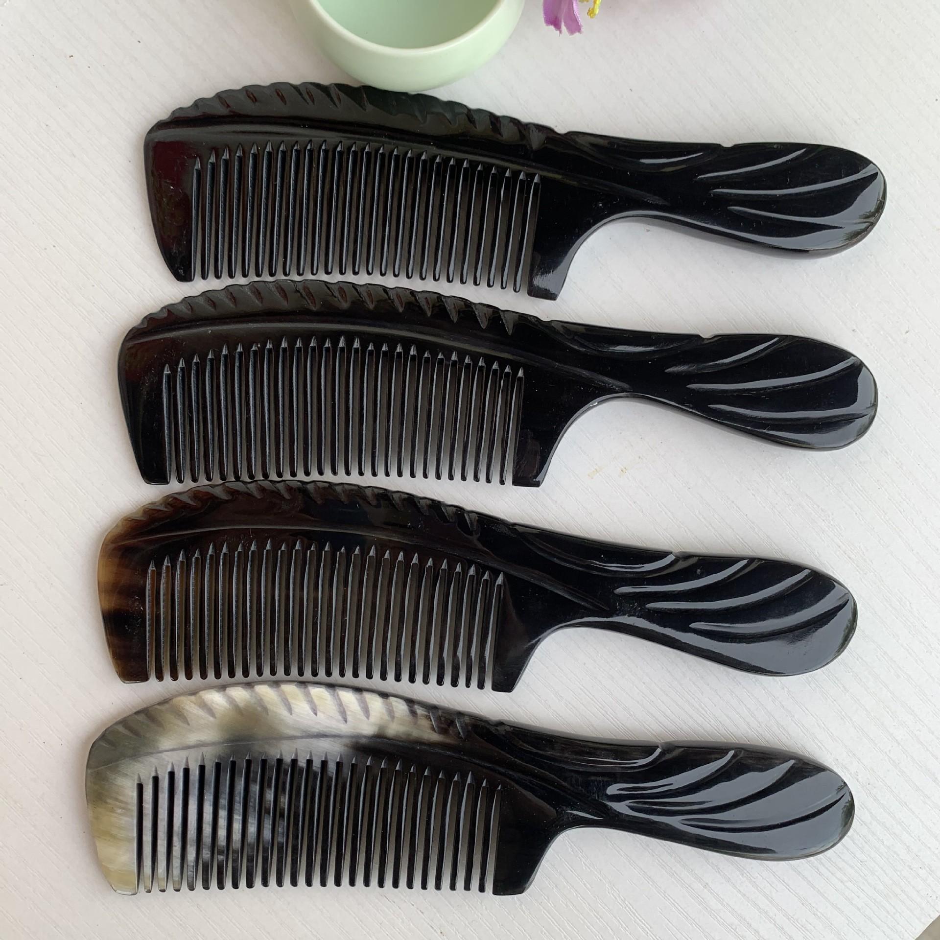 Ox Horn Flower-Handle Massage Comb for Women’s Long Hair 16cm flower handle, 0.4-0.6cm thick