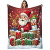 1pc Soft Warm Flannel Blanket - Heavyweight 280GSM All-Season Cozy Throw - Red & Green Christmas Colors with Santa, Reindeer, Snowman - Machine Washab