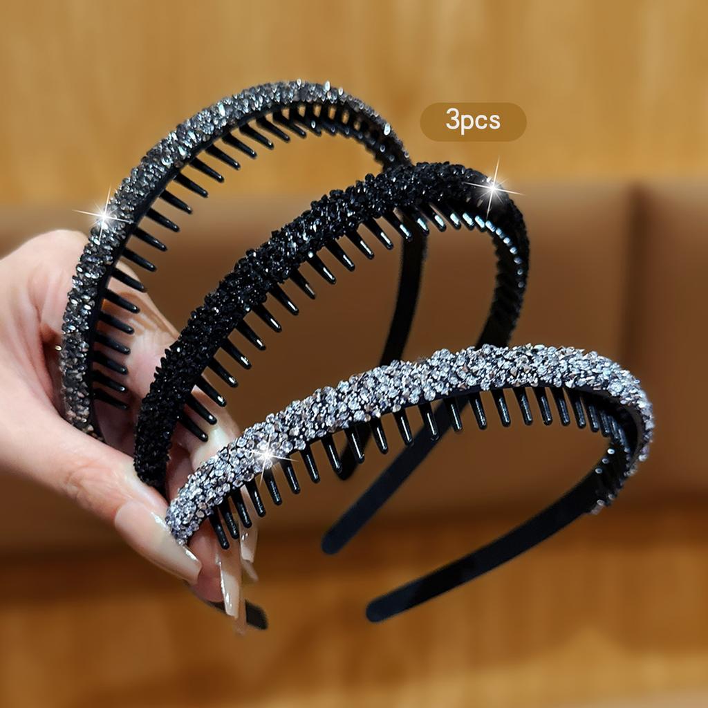 3 Strasssteine Koreanische Version mit gezahntem Anti-Rutsch-Stirnband, hochwertiges Haaraccessoire für den täglichen Gebrauch