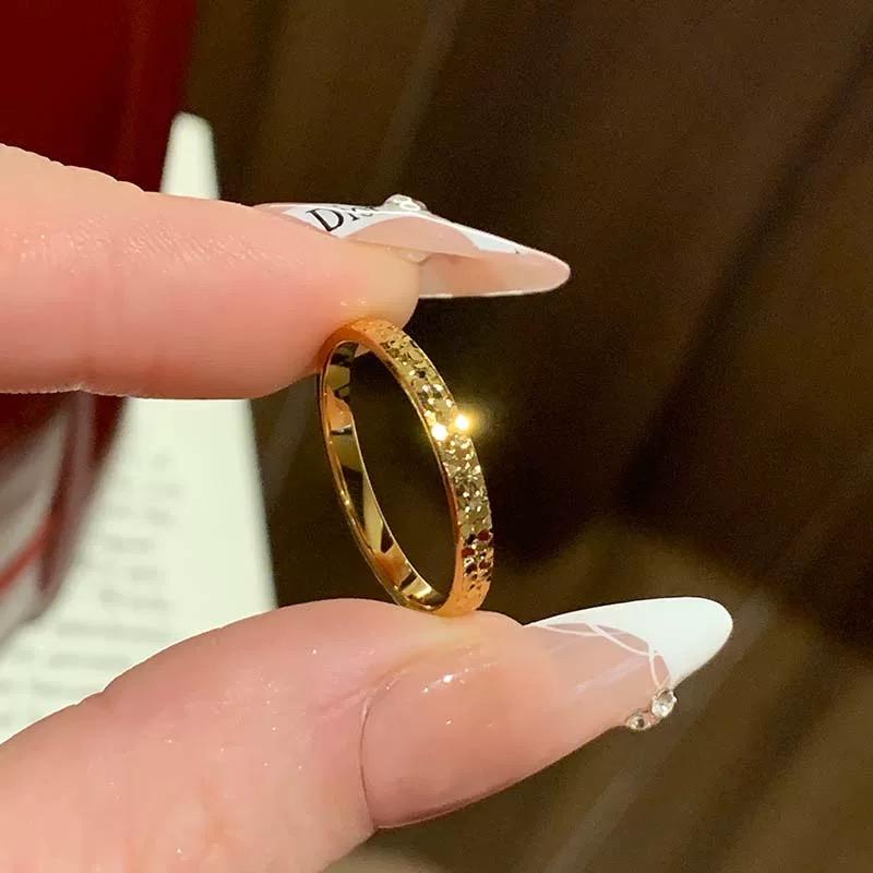 Stainless Steel Gold Color 2mm Sparkling Thin Rings for Women Size 5-10# 18K Wedding Band Engagement Jewelry Lover's Gifts