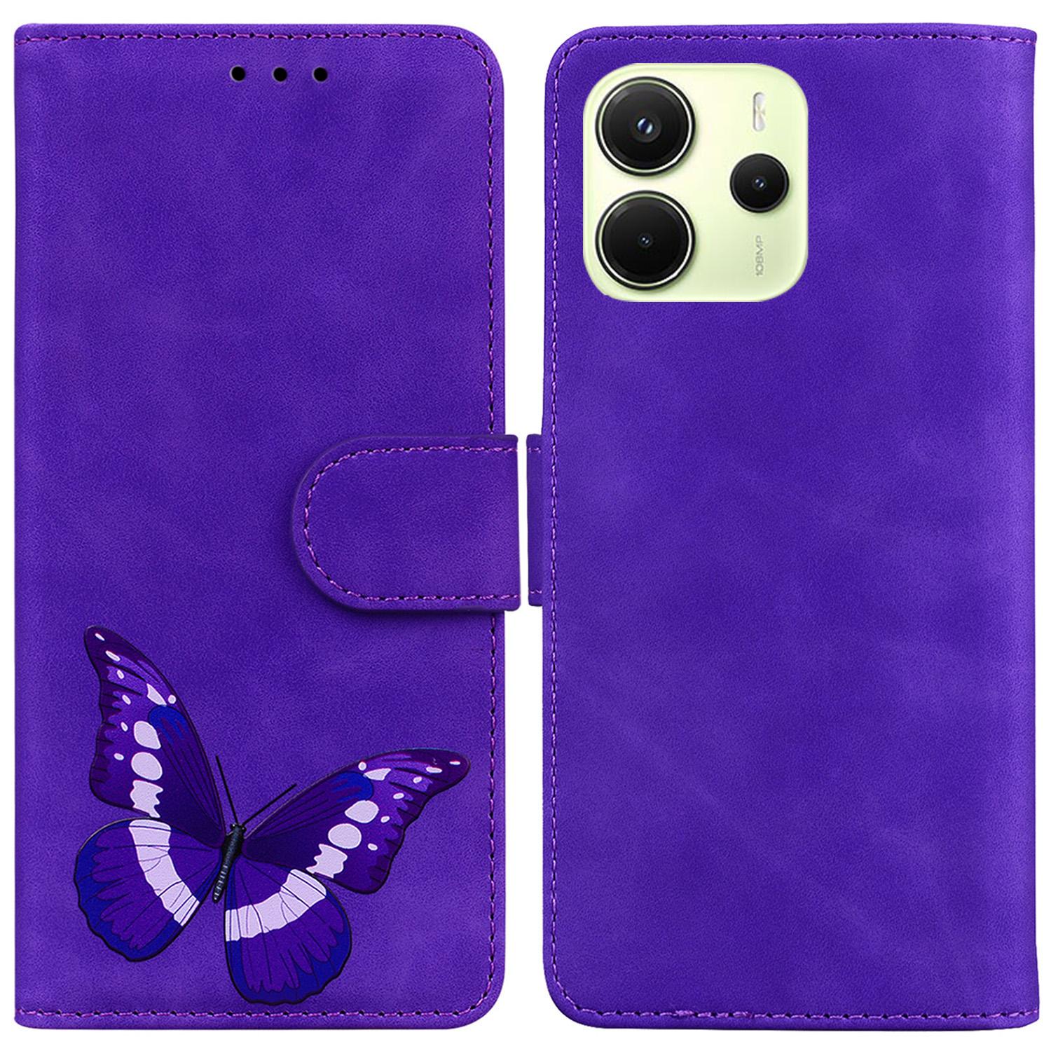 

Для Xiaomi Redmi Note 14 4G (163,25 мм) Чехол-подставка из искусственной кожи с принтом бабочек Purple