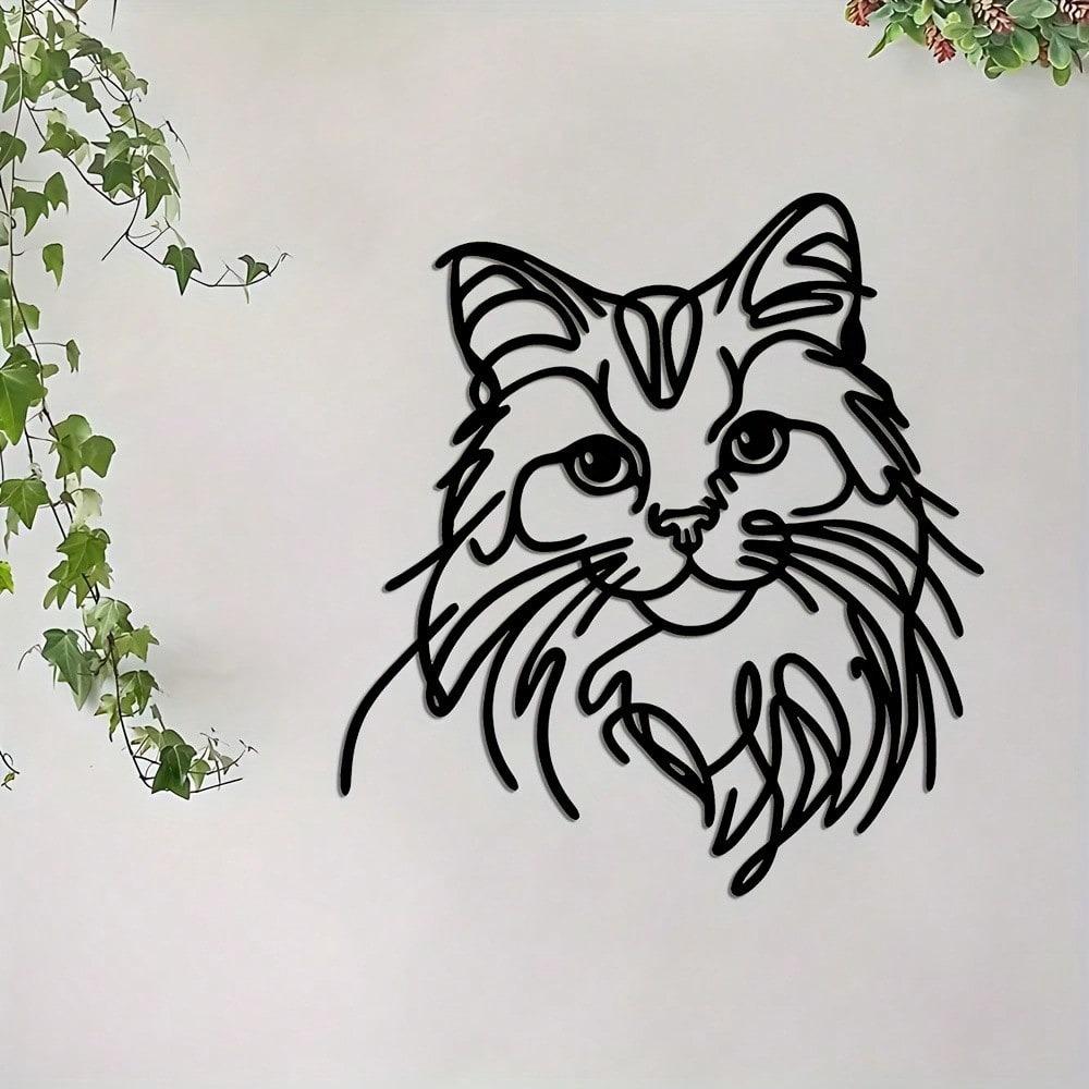 Metal Cat Wire Wall Art Minimalist Home Decor for Living Room Bedroom Garden Durable Indoor Outdoor Hanging Ornament