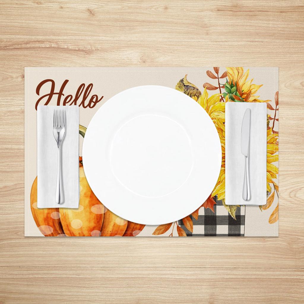 Pumpkin Sunflower Table mat Fall Floral Kitchen Home Rustic Table Farmhouse Washable Heat Resistant Wedding Party Decoration