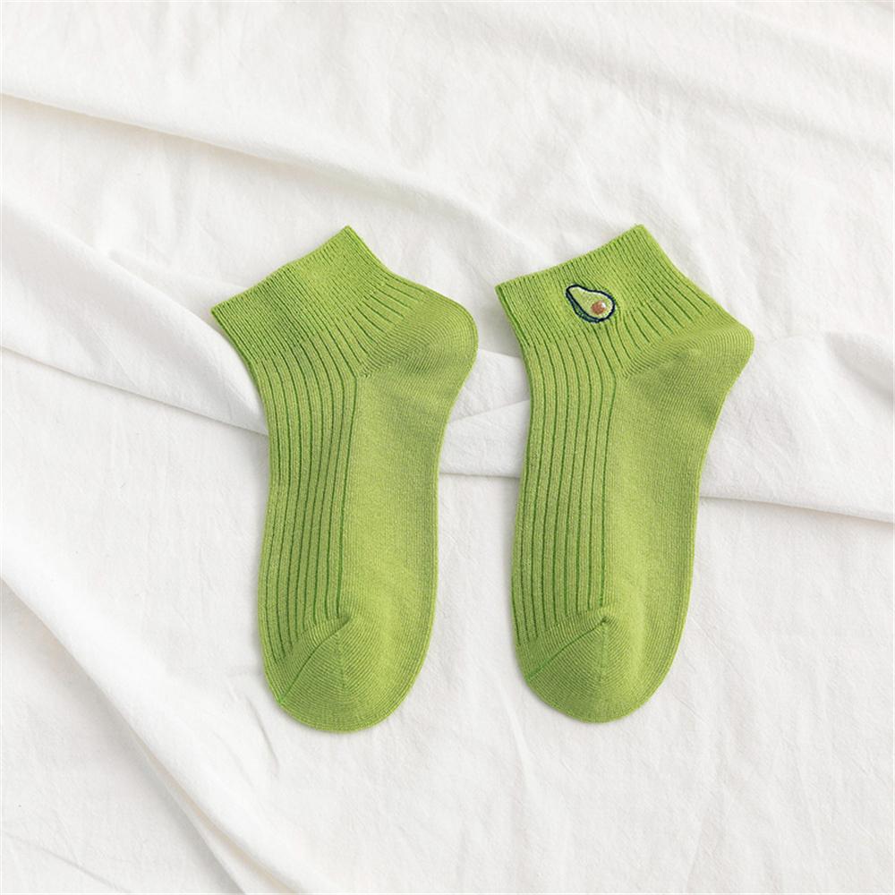Women Solid Avocado Embroidery Socks Casual Joker Cotton Short Socks for Ladies Concise College Style Breathable Sox Trendy