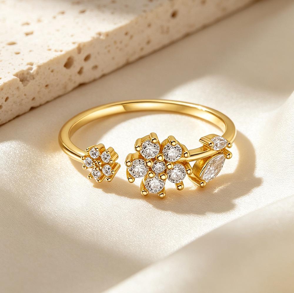 Adjustable S925 Sterling Silver Flower Zircon Ring for Women – Elegant, High-End Design