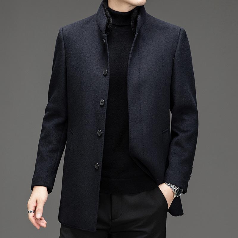 Cashmere coat men's mid-length double-sided mink fur stand-up collar down liner business middle-aged dad winter coat