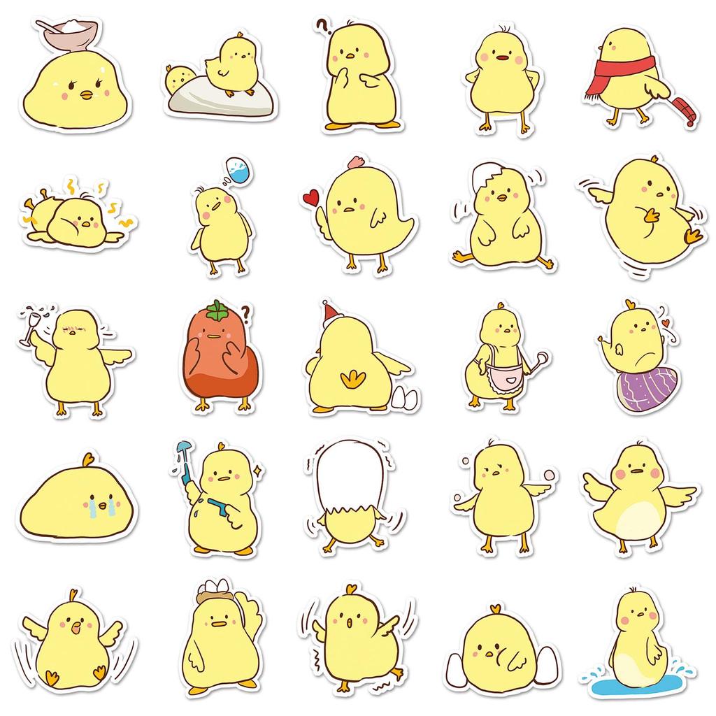50 Hand-Painted Little Yellow Chick Cartoon Stickers – Waterproof DIY for Kids' Water Bottles & Suitcases