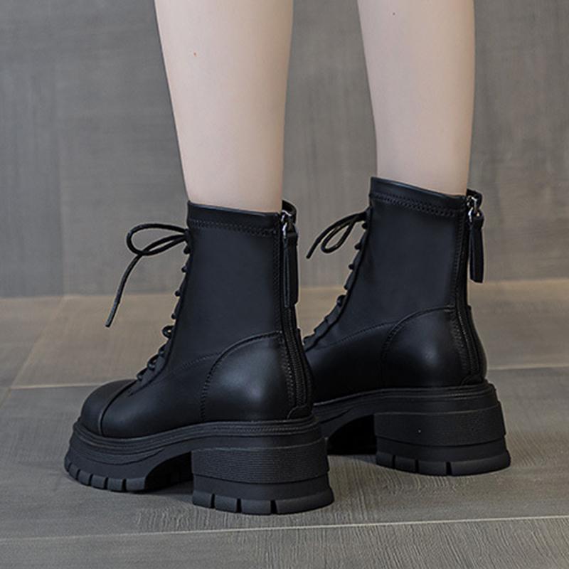 Autumn Winter Women's Thick Sole Boots Microfiber Leather New Motorcycle Boots Round Toe Chunky Shoes Winter Chelsea Boots 35-39