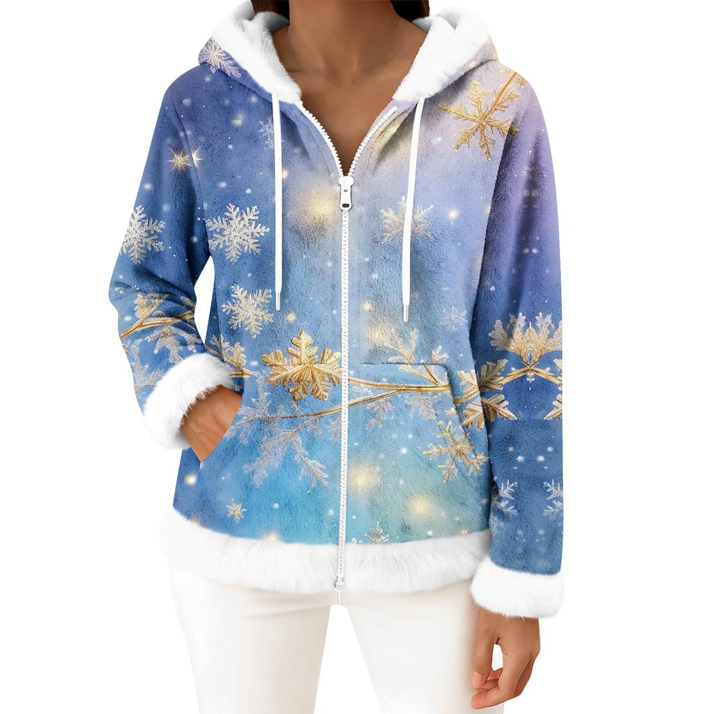 Damen Freizeitmode Langärmiger Fleece-Kapuzen-Cardigan mit Reißverschluss
