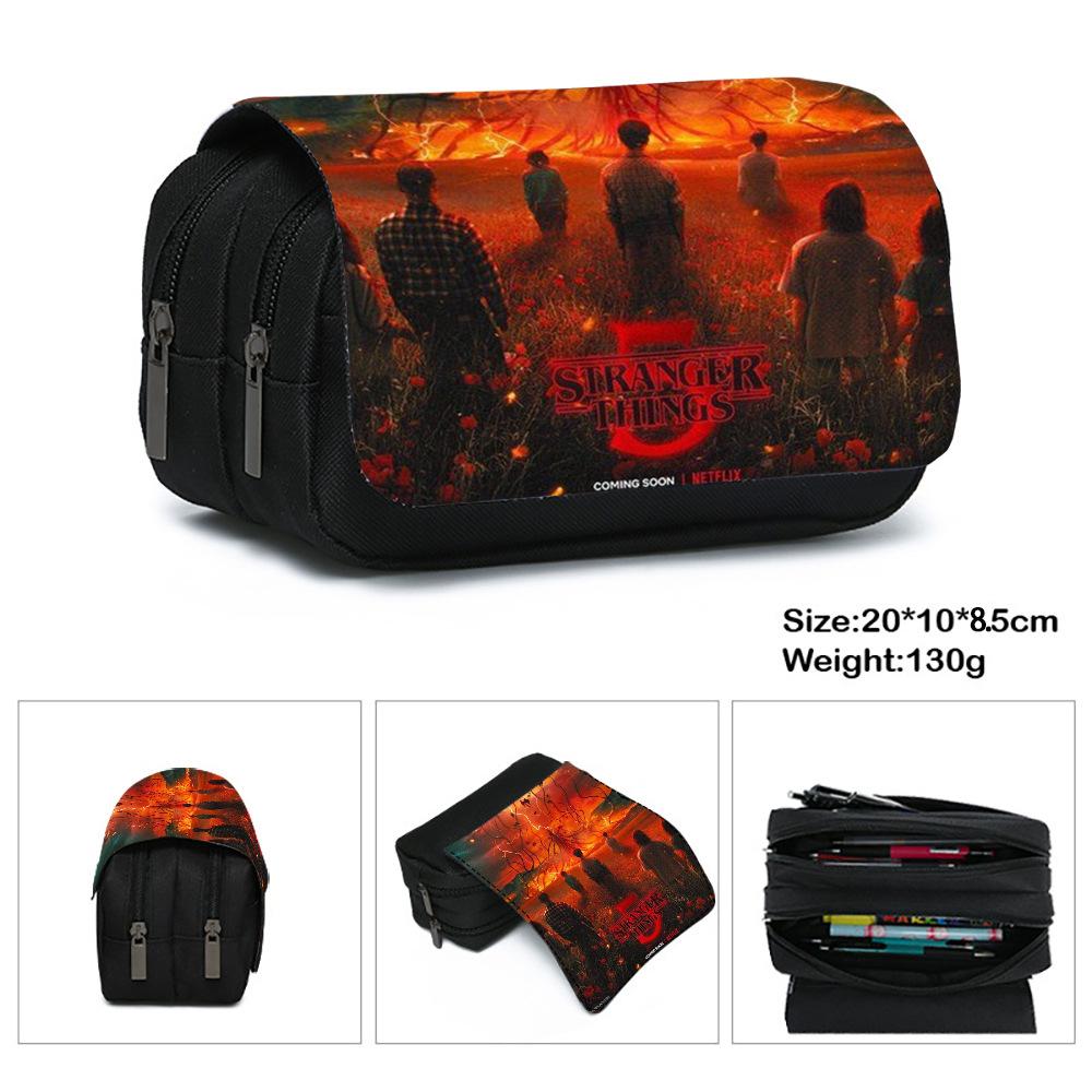 Stranger Things 5 Pencil Case, Large Capacity Multi-Layer Storage, Wear-Resistant Oxford Cloth Student Stationery Bag
