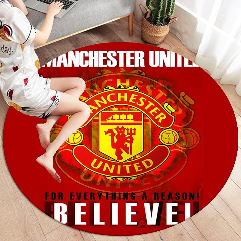 Manchester United F Round Area Rug,Carpet Rug for Living Room Bedroom Sofa Playroom Decor,Non-slip Floor Mat