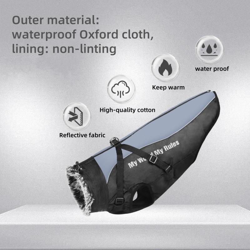 Wodoodporne ubrania dla dużych psów zimowy płaszcz dla psa z szelkami futrzany kołnierz ciepła odzież dla zwierząt kurtka dla dużego psa Labrador Bulldog Costume