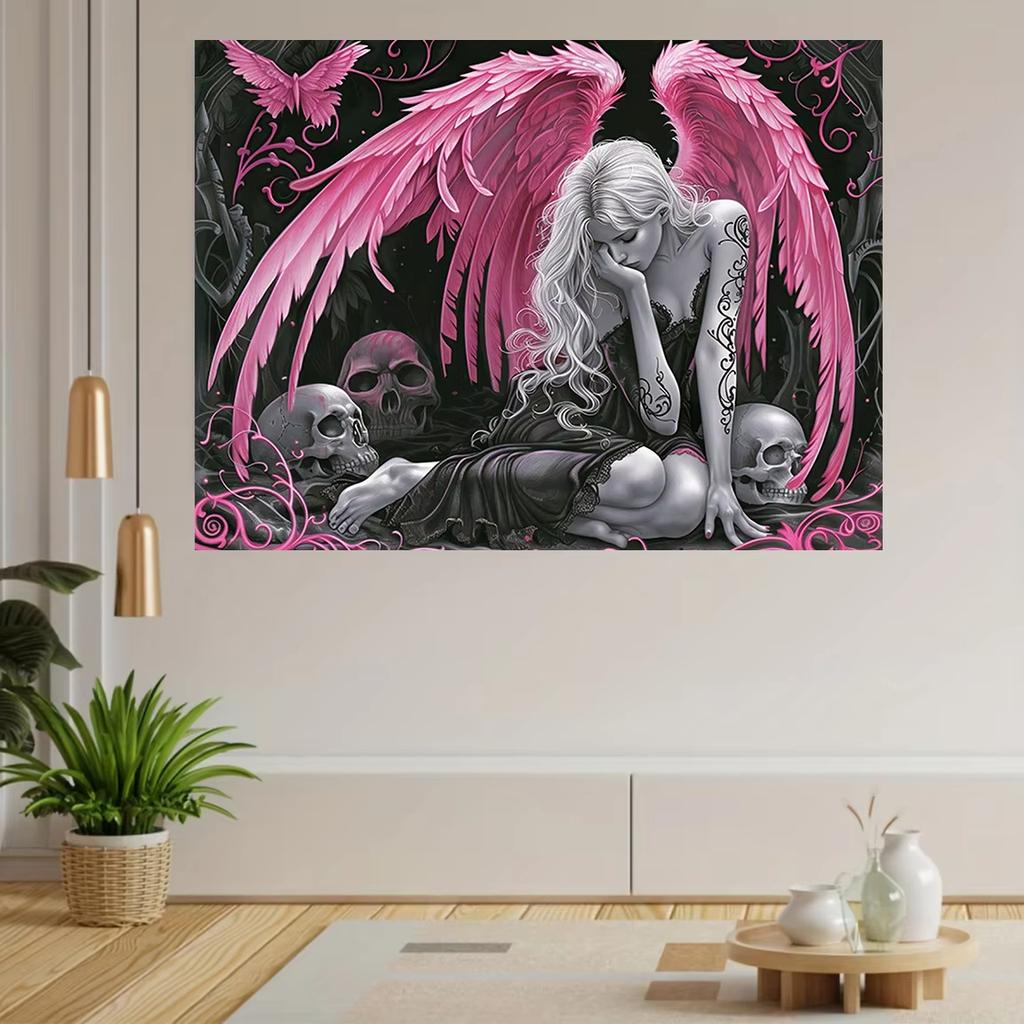 Create Dark Gothic Angel Tapestry Pink Wings Skull Art Diablo Design Ideal for Bedroom Industrial Style Bar Hip Cool