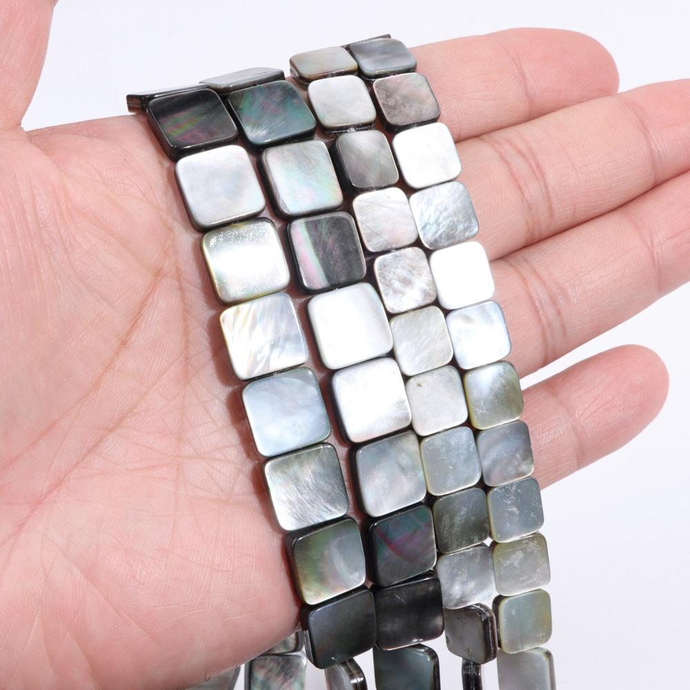 Wholesale Gray Natural Shell Beads Gray Mother of Pearl Bead Square Slice Shape Shell Charm for DIY Neckalce Earrings Jewelry