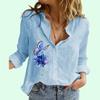 Women Fashion Lapel Neck Long Sleeve T-shirt Summer&fall Casual Floral Print Cotton Linen Top Female Loose Buttoned Blouses