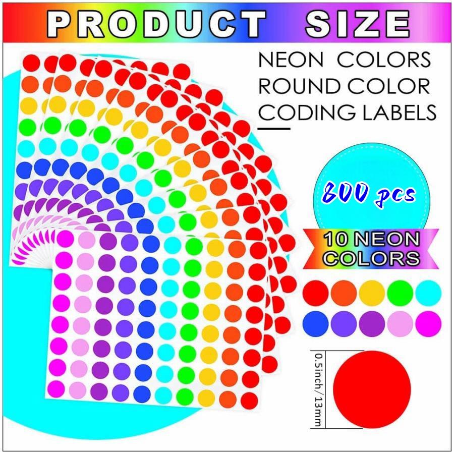 

800 Pieces of 1/2 Inch Round Color Coded Label Dot Stickers, 10 Colors for Home Office Classroom United States