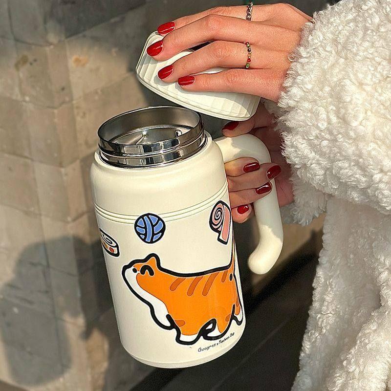 Japanese 1000ml Large Capacity Thermos Cup for Women, 316 Stainless Steel Student Water Bottle, High Aesthetic Portable Cup with Handle