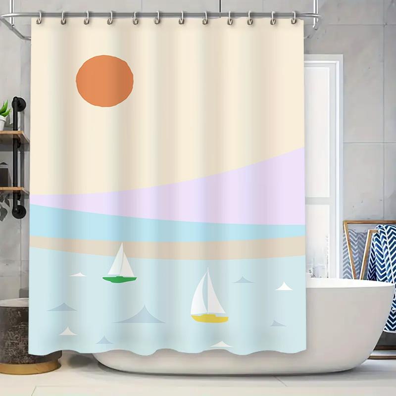 

Vintage Sailboats Bath Curtain Pastel Soft Blue Green White Shower Window Privacy Drape Beach Decor Watercolor Modern Simple Des W60H190(CM)-1 Pcs