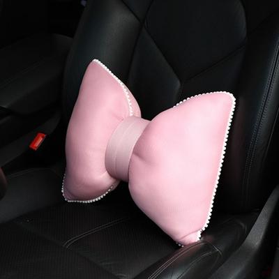 Cute Pink Color Car Headrest Pillow Ergonomic Cool Pillow Waist Cushion Lovely Bowknot Breathable Neck Pillow Car
